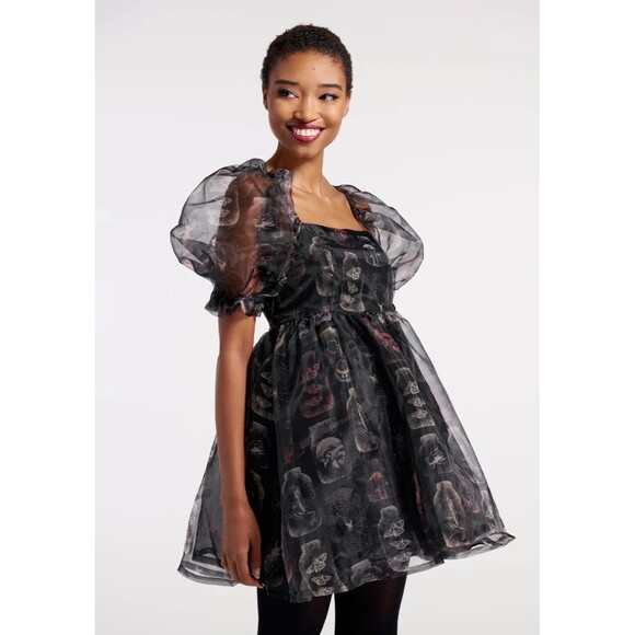 Black Friday -Modcloth Creepy Collections Mini Dress Black skulls bugs halloween - Picture 1 of 9